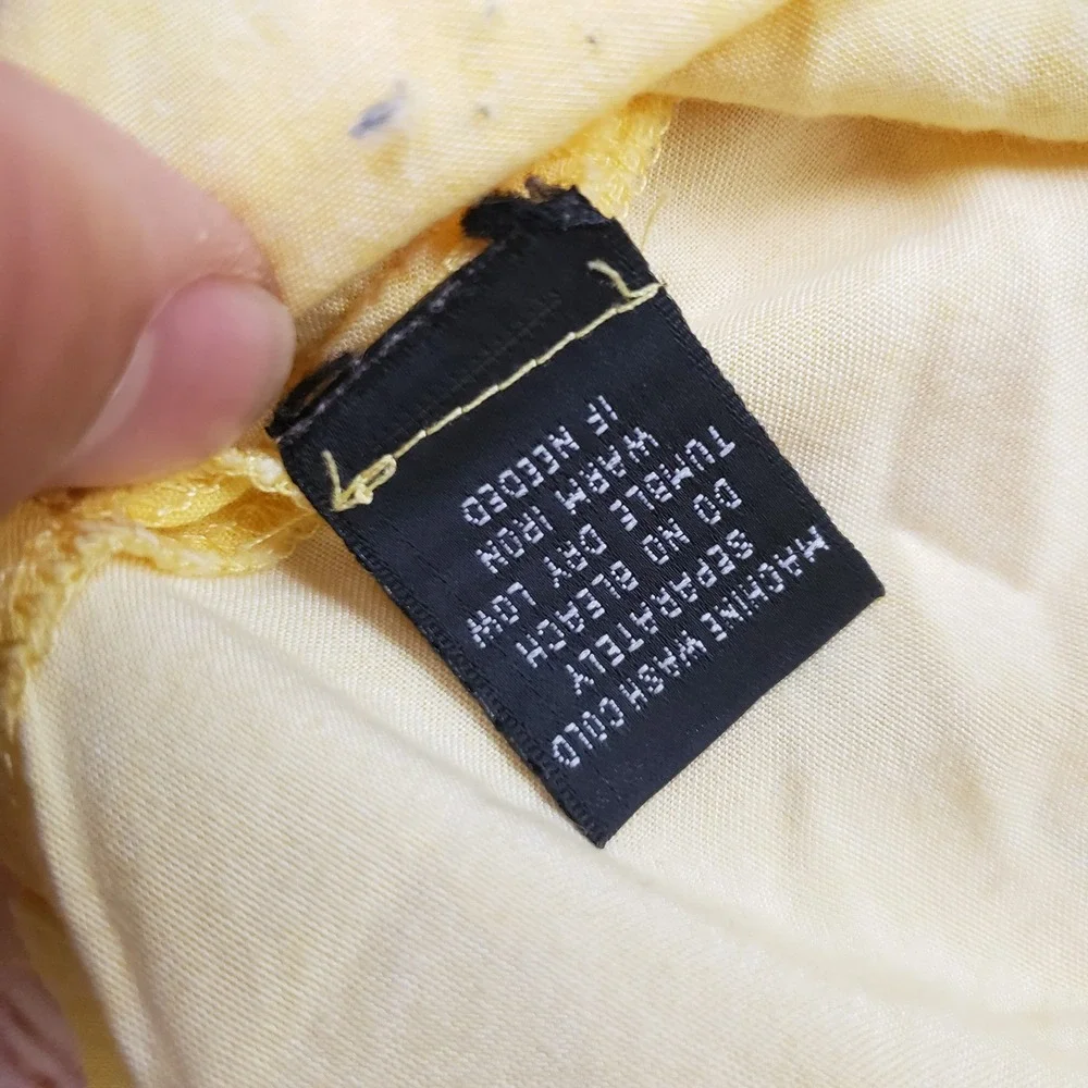 Tony Lambert‎ Shirt Mens Large Yellow Button Floral Tropical Rayon Hawaiian Camp